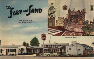 San Diego California CA The Surf and Sand Motel Linen Muti-View Postcard