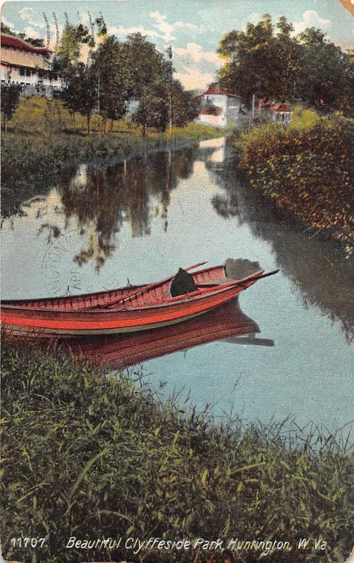 E33/ Huntington West Virginia WV Postcard 1909 Beautiful Clyffeside Park Boat