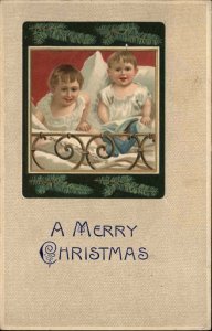 Christmas Cute Little Kids Children Toddlers Twins c1910 Vintage Postcard