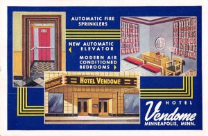 Minneapolis Minnesota Hotel Vendome Vintage Postcard AA56226