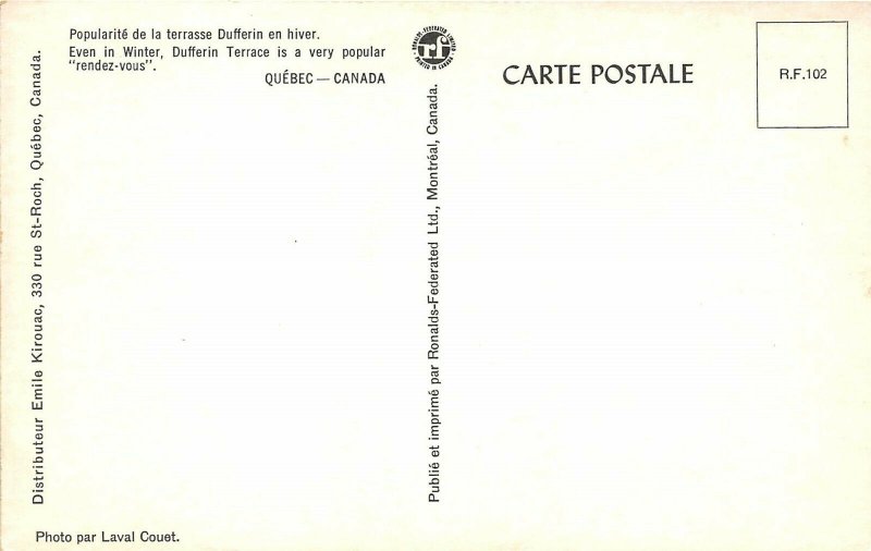 Quebec Canada 1960s Postcard Dufferin Terrace Winter Snow