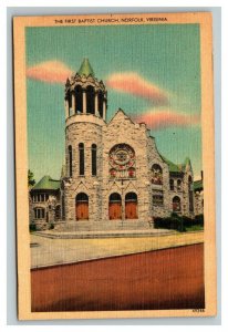 Vintage 1940's Postcard The First Baptist Church Moran Ave. Norfolk Virginia