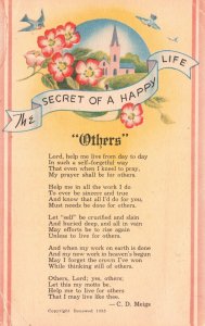 Vintage Postcard The Secret Of A Happy Life Landscape Flowers Bird Greetings