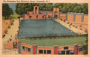 Vintage Postcard 1944 Swimming Pool Riverview Bathing Pennsville New Jersey NJ