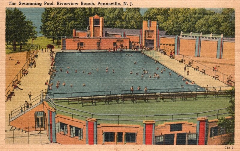 Vintage Postcard 1944 Swimming Pool Riverview Bathing Pennsville New Jersey NJ