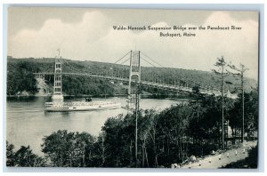 1940 Waldo Hancock Suspension Bridge Penobscot River Bucksport Maine ME Postcard