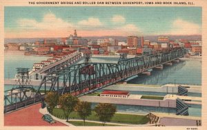 Vintage Postcard 1951 Government Bridge Roller Dam Davenport Iowa & Rock Island