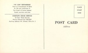 Mid-Century Modern Advertising Postcard; The Leaf Restaurant, Mt. Gilead OH