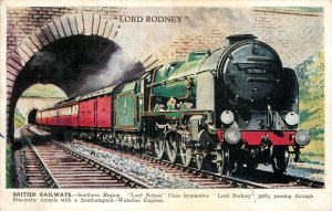 Transportation themed postcard British Railways Lord Nelson locomotive Rodney