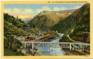 Saint Joe River and Train Depot - Bitter Root Mountains WY, Wyoming - Linen