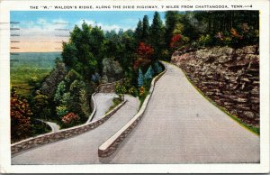 Vtg Chattanooga Tennessee TN Waldens Ridge Alomg Dixie Highway 1930s Postcard