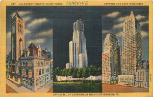 United States Pittsburgh cathedral of Learning at night Koppers & Gulf buildings