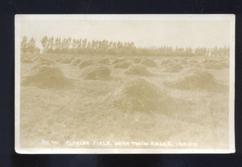 RPPC TWIN FALLS IDAHO ALFALFA FARM FARMING FIELD VINTAGE REAL PHOTO POSTCARD