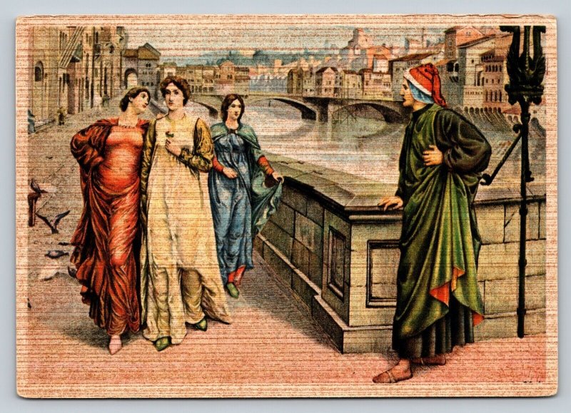 Meeting of Dante and Beatrice FLORENCE Italy 4x6 Vintage Postcard 0100