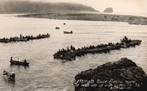 Postcard Klamath River Fishing Scene Boats Lined up for Tide RPPC Real Photo