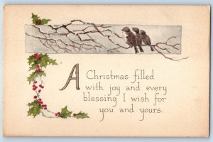 c1910's Christmas Message Birds And Holly Berries Gibson Antique Postcard