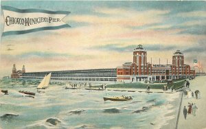 Postcard 1925 Illinois Chicago Municipal Pier boats Storseth 23-13070
