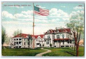 Green Bay Wisconsin WI Postcard Odd Fellows Building Exterior 1910 Antique Flag