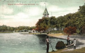 Chicago IL-Illinois, 1908 Scene Douglas Park Workers on Lake Vintage Postcard