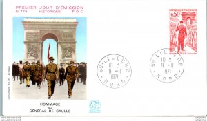 FDC France General De Gaulle Colombey Lille 19071 Militaria Arc de Triomphe