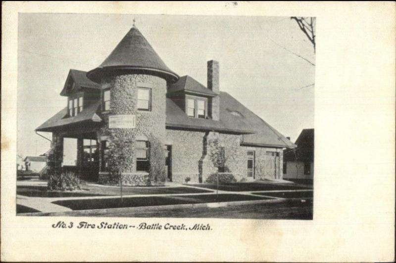 Battle Creek MI #3 Fire Station c1910 Postcard 