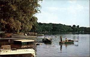 Marshall Michigan MI Stewart Lake Boating Vintage Postcard