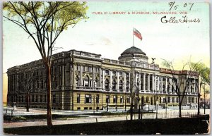 1907 Public Library & Museum Milwaukee Wisconsin WI Roadway View Posted Postcard