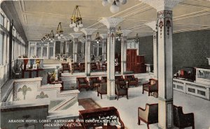 H53/ Jacksonville Florida Postcard c1910 Aragon Hotel Interior Lobby