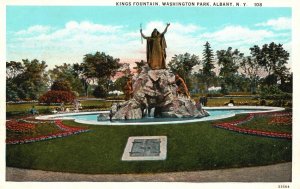Vintage Postcard Kings Fountain Washington Park Albany New York C.W. Hughes Pub.