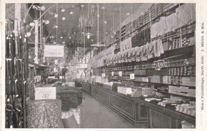 Postcard Men's Furnishings North Aisle J Miehle & Son Pottsville PA