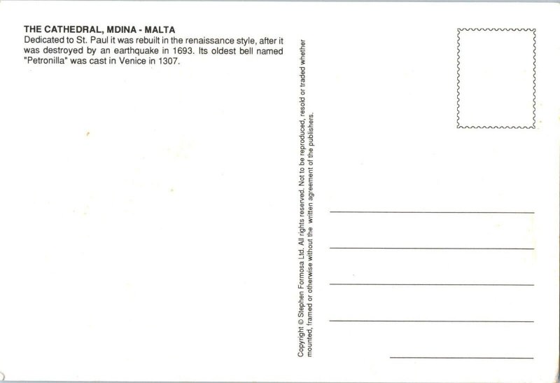 The Cathedral Mdina Malta Postcard