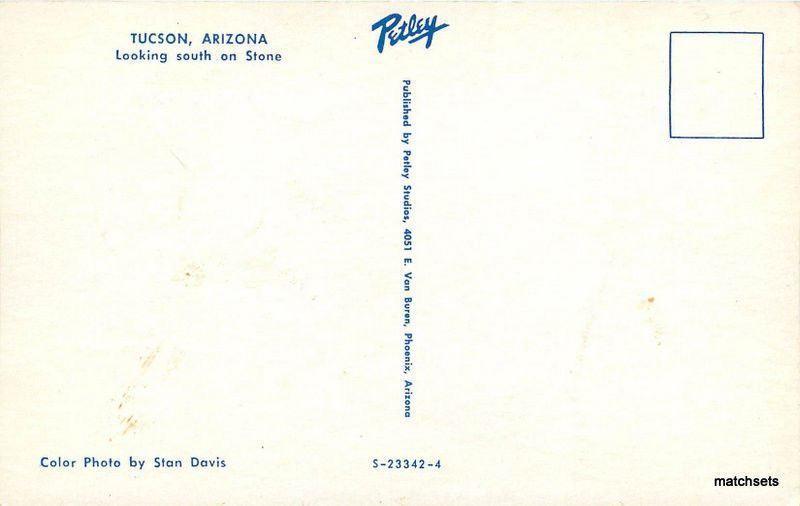 1950s Tucson Arizona Looking South Stone Petley postcard 6076 autos