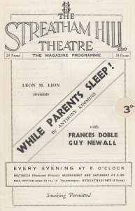 While Parents Sleep Drama Stoke Newington WW2 Theatre Programme