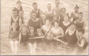 RPPC-Happy Swimmers in The Great Salt Lake, Utah - Saltair Swimming Outfit