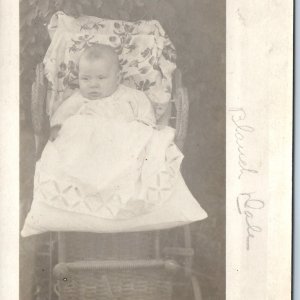 ID'd c1910s Baby Chair Outdoor Candid RPPC Blanche Elaine Dale Real Photo A258