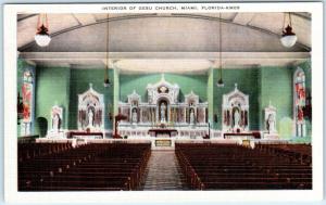 MIAMI, Florida  FL    Interior View  GESU CHURCH  ca 1940s Linen  Postcard