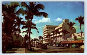 MIAMI BEACH, FL Florida ~ PALM AVENUE  Street Scene c1940s Cars Postcard