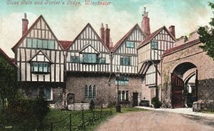 Close Gate And Porter's Lodge Winchester England Vintage Postcard