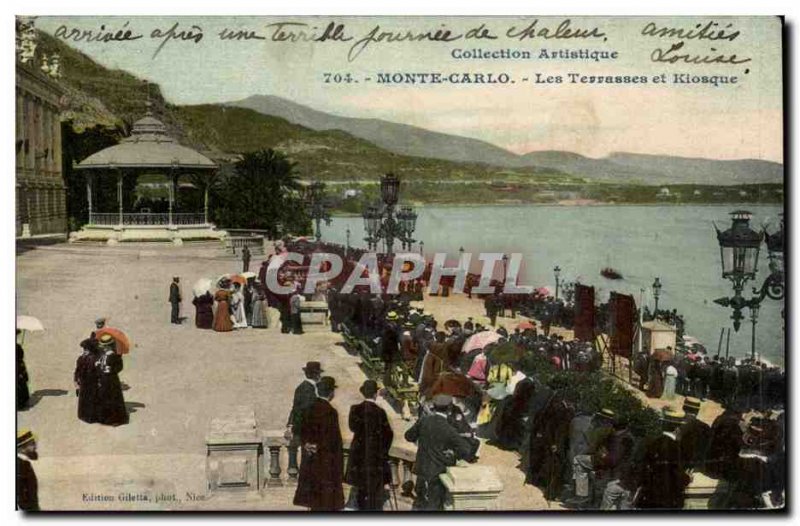 Old Postcard Monaco Monte Carlo terraces and kiosk