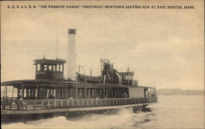 East Boston MA Narrow Gauge Ferry Boat Newtown BRB&LRR Postcard