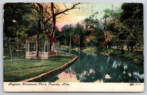 Topeka Kansas~General View Of Lagoon & Shelter @ Vinewood Park~Vintage Postcard