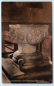 LAUNCESTON, Cornwall UK ~ Norman Font ST. THOMAS' CHURCH Interior Frith Postcard