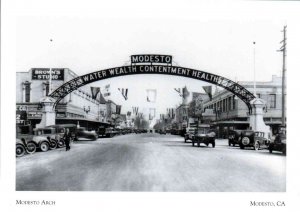 Modesto, California - A view of downtown and the Modesto Arch - Reproduction