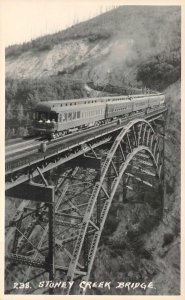 RPPC STONEY CREEK BRIDGE CANADA RAILROAD TRAIN BYRON HARMON REAL PHOTO POSTCARD