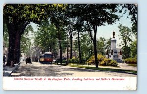 Rochester New York NY Postcard Clinton Ave. South At Washington Park 1909 Car