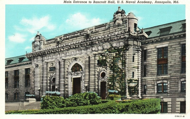 Vintage Postcard Main Entrance To Bancroft Hall U. S. Naval Academy Annapolis MD 