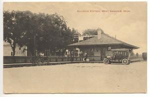 West Hanover MA Railroad Station Train Depot Old Car 1914 Postcard