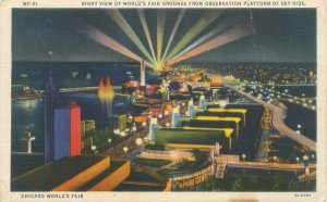 1933 Chicago Expo Fairgrounds Night View Linen  Postcard CT Art Colortone Used