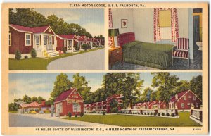 ELKLO MOTOR LODGE Falmouth, Virginia Roadside 1940s Vintage Linen Postcard