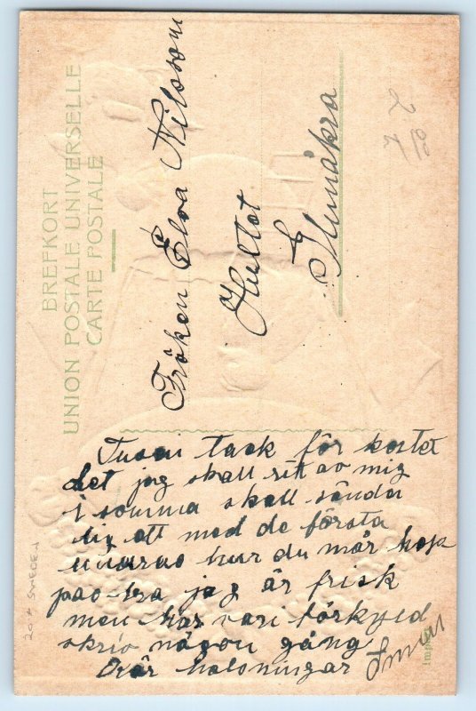 c1910's Easter Egg Hot Air Balloon Chicks Flag Sweden Embossed Antique Postcard